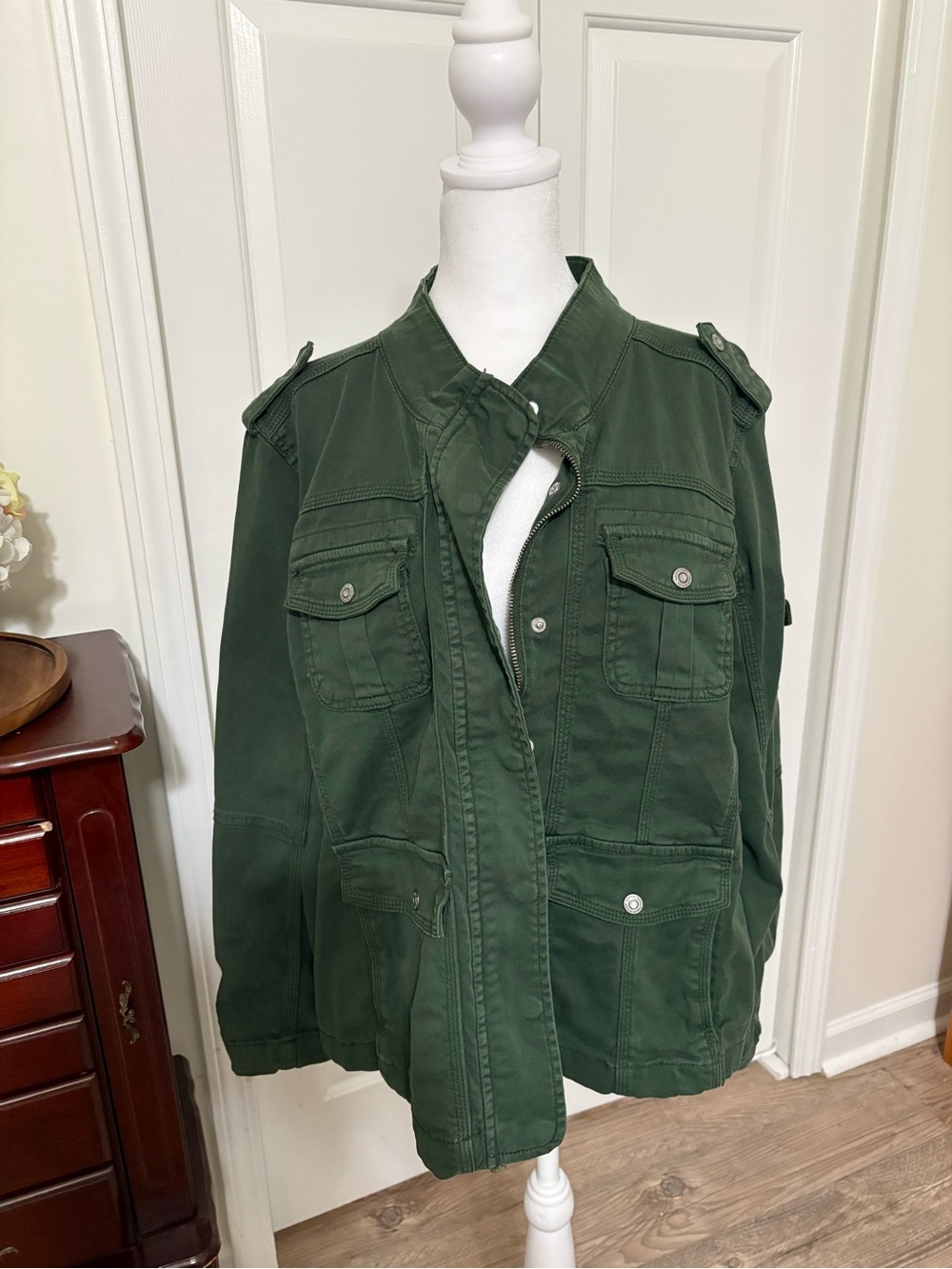 Kensie Dark Green Utility Jacket with Front Pockets